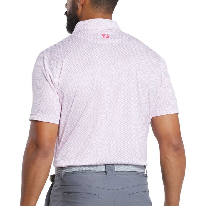 FootJoy Men's Wiggle Print Lisle Golf Polo - White/Skyway/Pink Lemonade