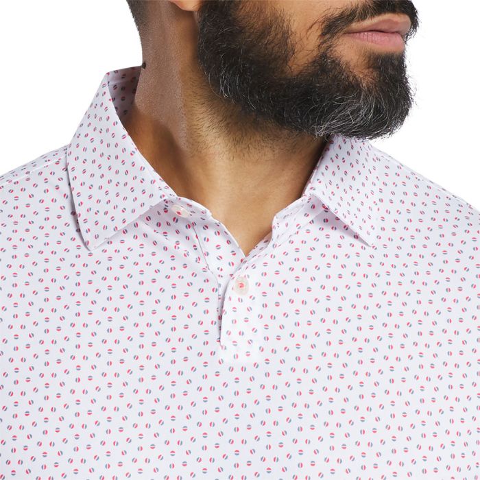 FootJoy Men's Bounce Print Lisle Polo - White/Hibiscus/Flint
