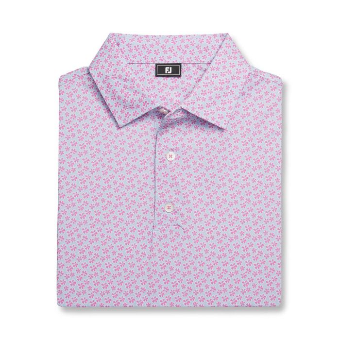 FootJoy Men's Floral Sketch Print Lisle Polo - Pink Lemonade/Skyway