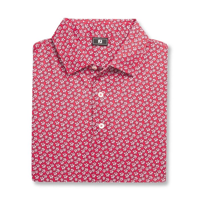 FootJoy Men's Floral Sketch Print Lisle Polo - White/Hibiscus