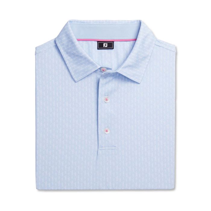 FootJoy Men's Figure Print Lisle Golf Polo - Skyway/White