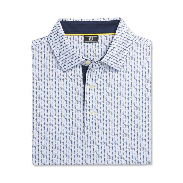 FootJoy Men's Figure Print Lisle Golf Polo - White/Navy