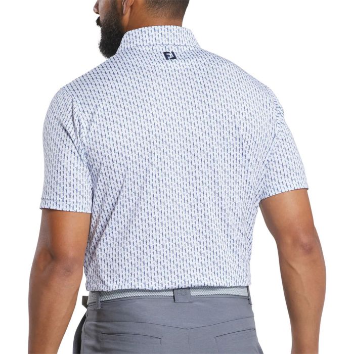 FootJoy Men's Figure Print Lisle Golf Polo - White/Navy