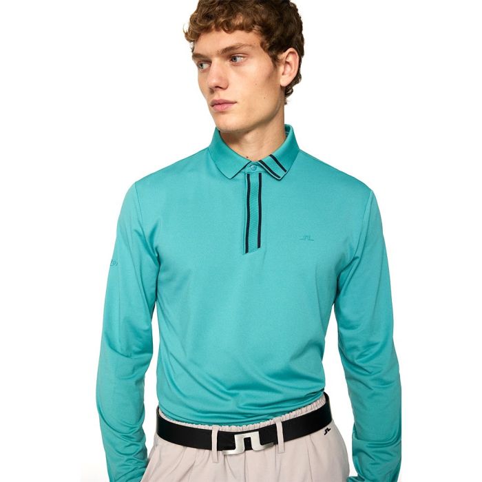 J Lindeberg Men's JL X Glenmuir Viktor Long Sleeve Golf Polo T-shirt - Teal (US Sizes)
