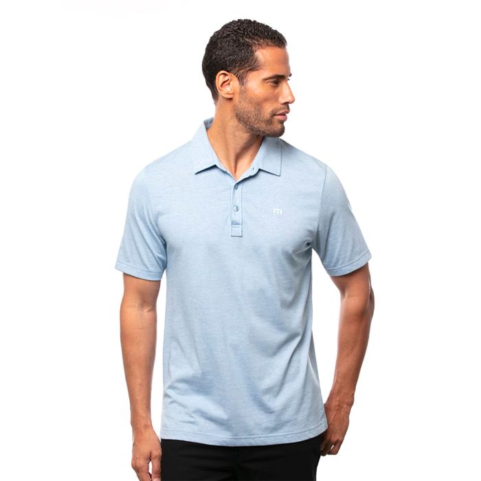 TRAVIS MATHEW Men's The Zinna Golf Polo T-Shirt - Heather Light Blue
