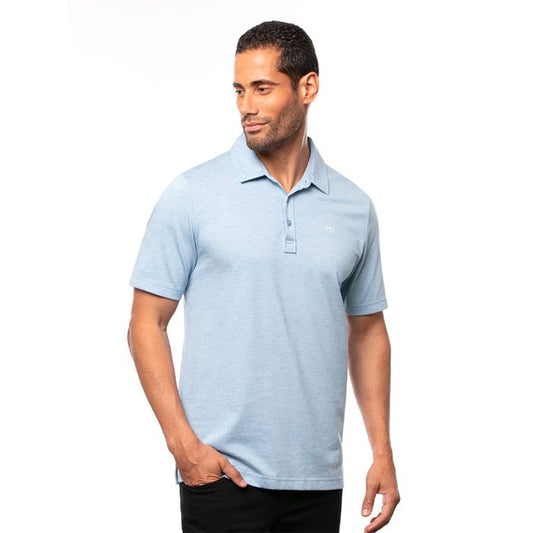 TRAVIS MATHEW Men's The Zinna Golf Polo T-Shirt - Heather Light Blue