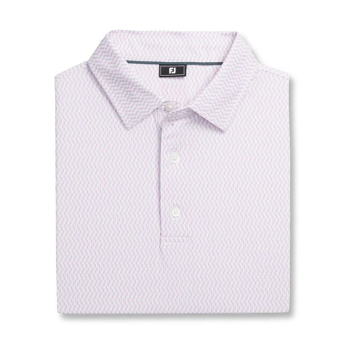 FootJoy Men's Wiggle Print Lisle Golf Polo - White/Skyway/Pink Lemonade
