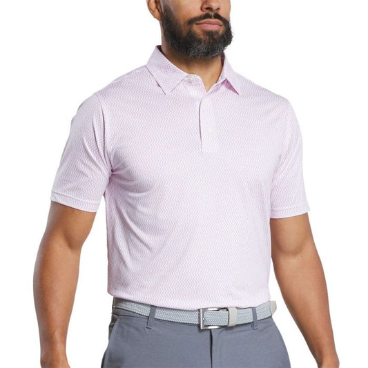 FootJoy Men's Wiggle Print Lisle Golf Polo - White/Skyway/Pink Lemonade