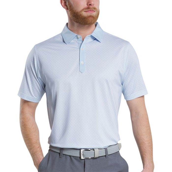 FootJoy Men's Checker Print Lisle Golf Polo - Skyway