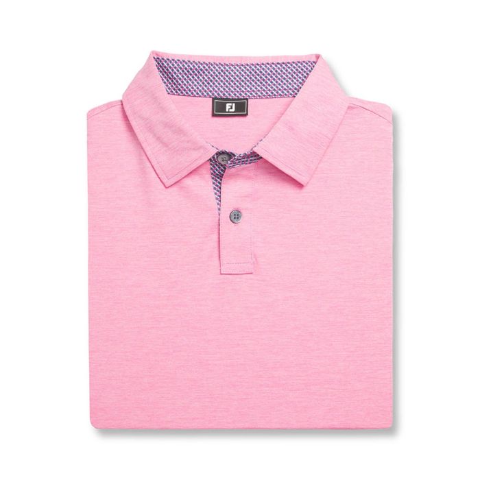 FootJoy Men's Heather Lisle Lattice Print Trim Golf Polo - Pink Lemonade