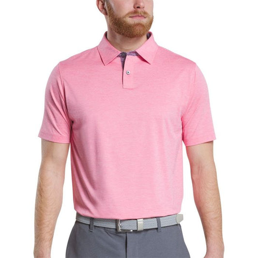 FootJoy Men's Heather Lisle Lattice Print Trim Golf Polo - Pink Lemonade