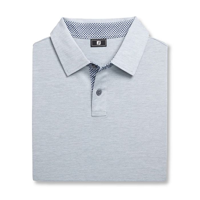 FootJoy Men's Heather Lisle Lattice Print Trim Golf Polo - Grey