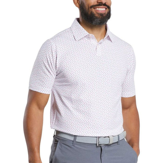 FootJoy Men's Bounce Print Lisle Polo - White/Hibiscus/Flint