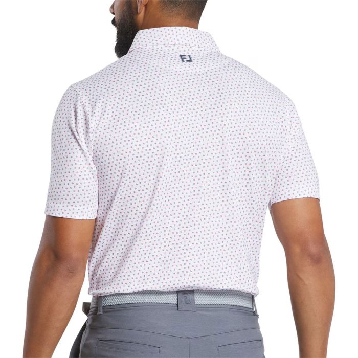 FootJoy Men's Bounce Print Lisle Polo - White/Hibiscus/Flint