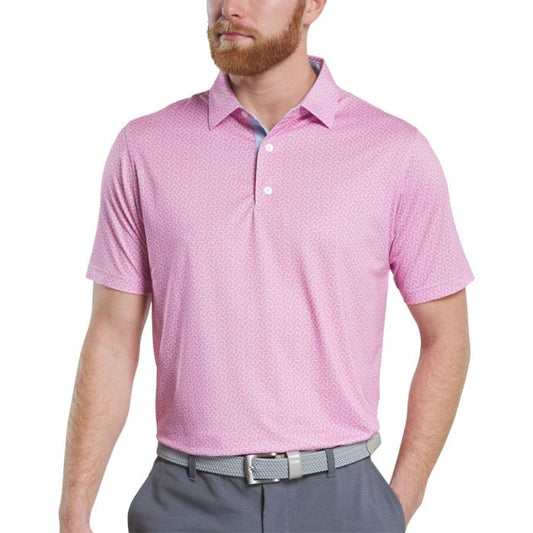 FootJoy Men's Citrus Print Lisle Polo - Pink Lemonade/Skyway