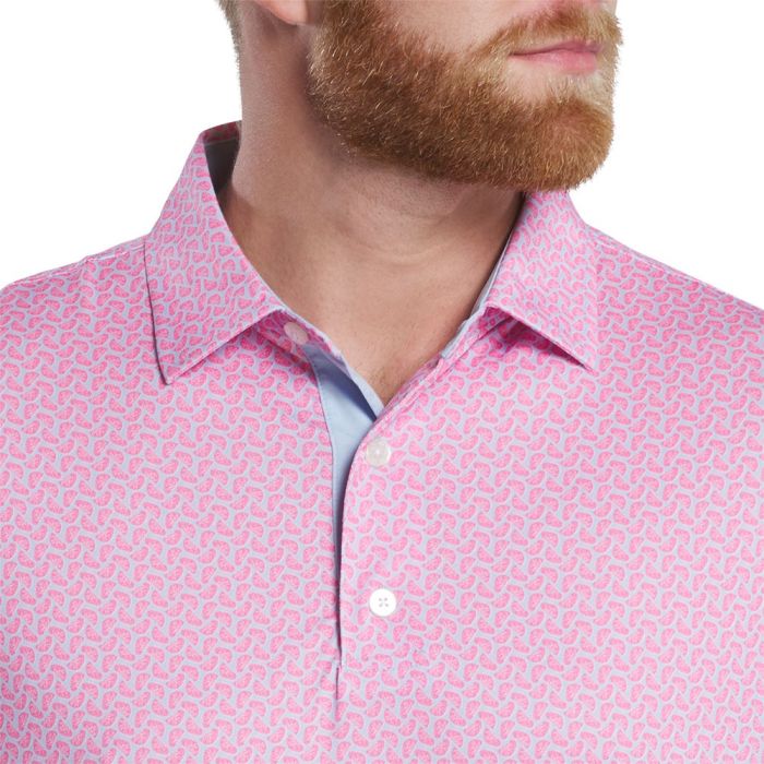 FootJoy Men's Citrus Print Lisle Polo - Pink Lemonade/Skyway