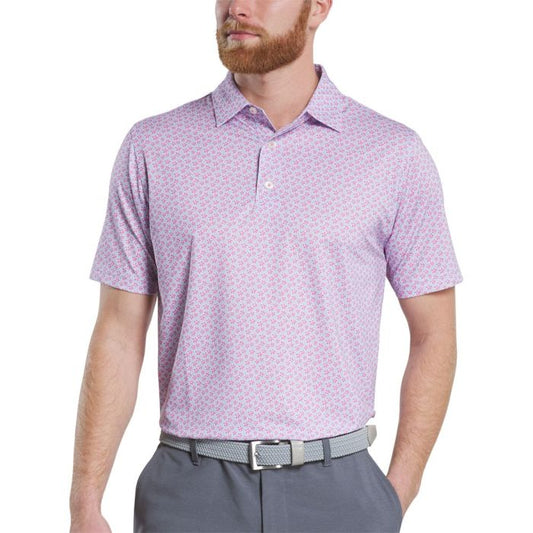 FootJoy Men's Floral Sketch Print Lisle Polo - Pink Lemonade/Skyway