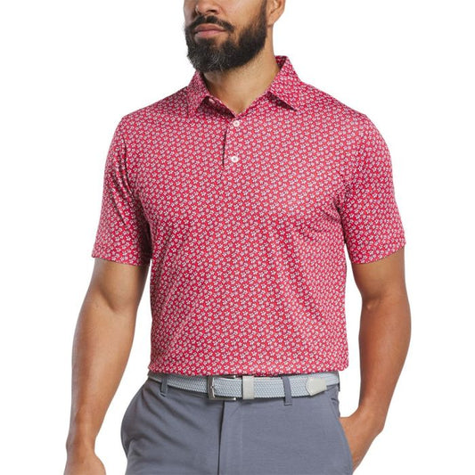 FootJoy Men's Floral Sketch Print Lisle Polo - White/Hibiscus