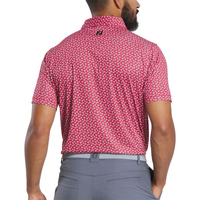 FootJoy Men's Floral Sketch Print Lisle Polo - White/Hibiscus