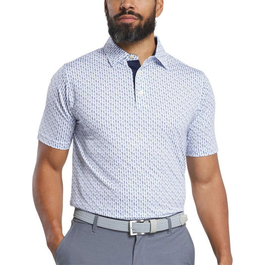 FootJoy Men's Figure Print Lisle Golf Polo - White/Navy