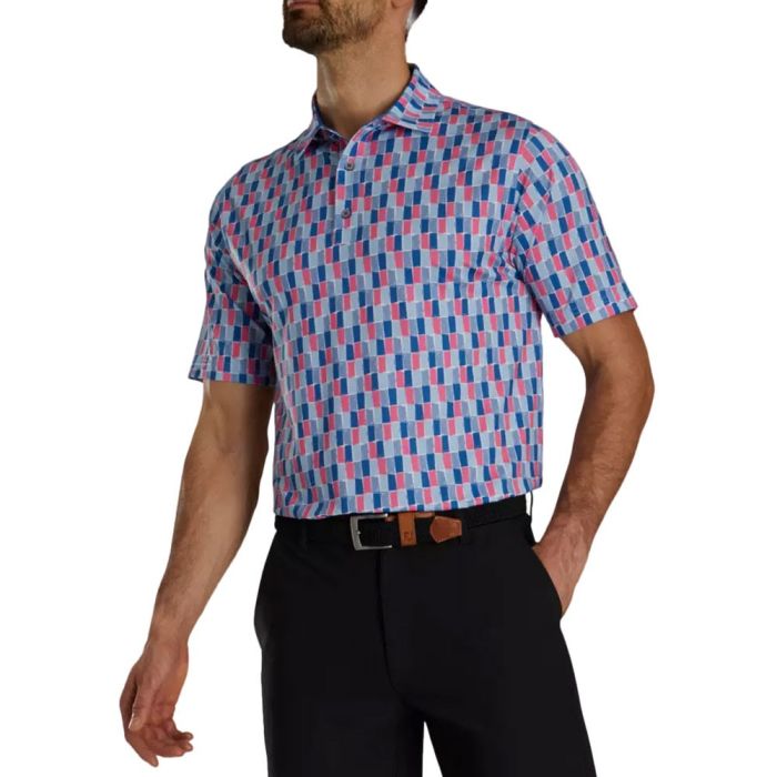 FootJoy Men's Painted Tile Lisle polo - Sapphire Rose Mist