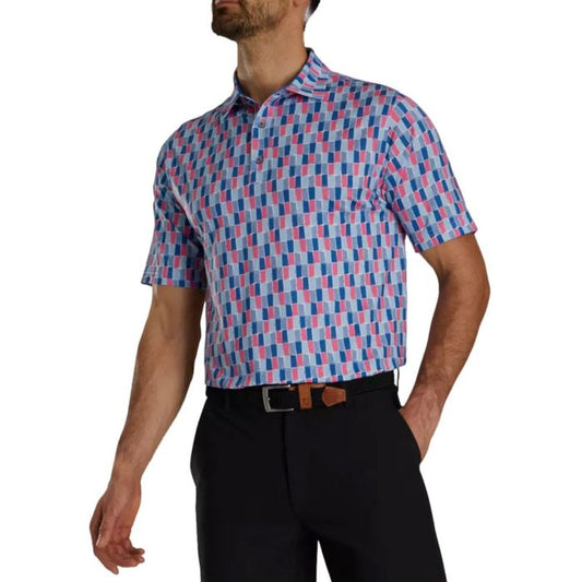 FootJoy Men's Painted Tile Lisle polo - Sapphire Rose Mist