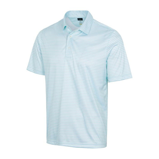 GREG NORMAN Men's ML75 Recycled Microlux Three-Tone Stripe Golf Polo T-Shirt - Ocean