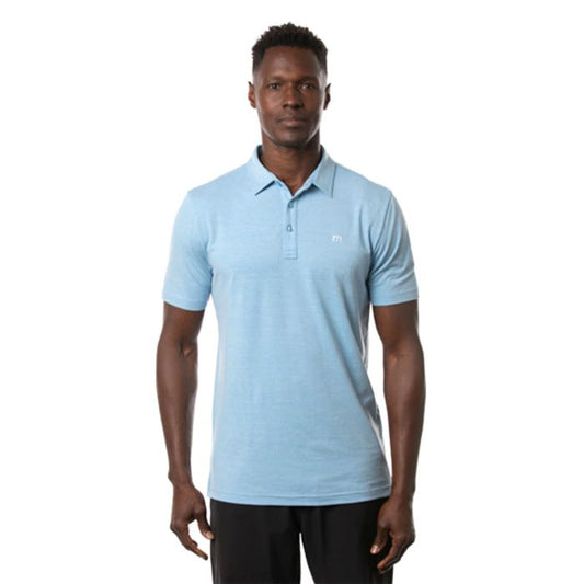 TRAVIS MATHEW Men's The Heater Polo T-Shirt - Heather Heritage Blue