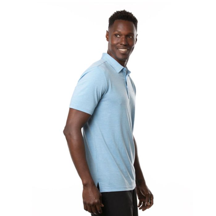 TRAVIS MATHEW Men's The Heater Polo T-Shirt - Heather Heritage Blue